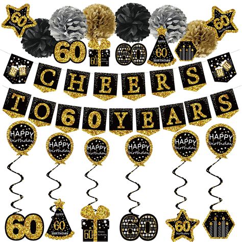 Buy 60th Birthday Decorations For Men Women 21pack Cheers To 60 Years Black Gold Glitter