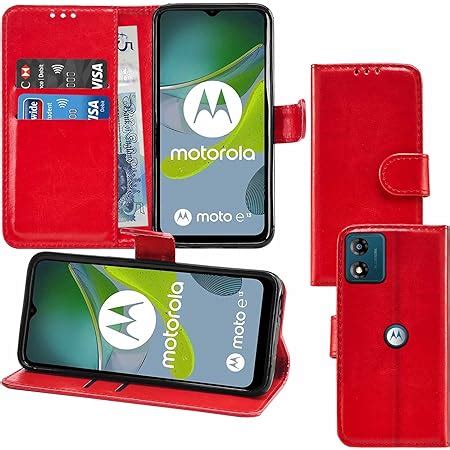 MAU Motorola Moto E13 Case Red PU Leather Flip Wallet Phone Stand Case