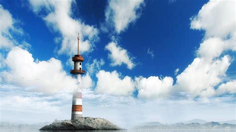 1920x1080 Lighthouse Island Clouds Sky Water Coolwallpapers Me