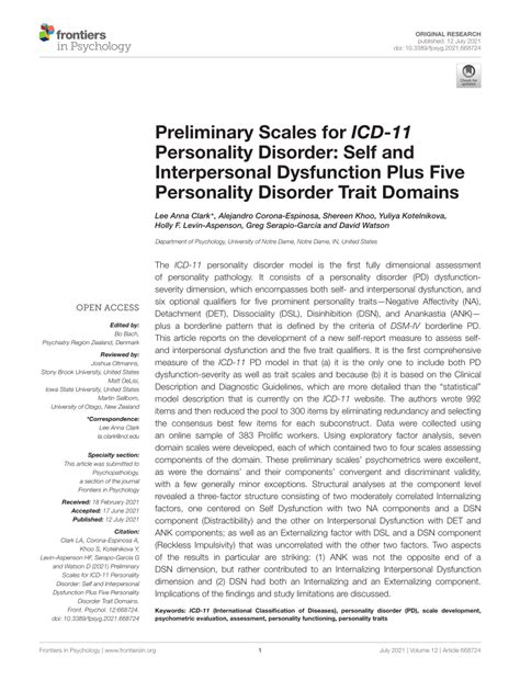 Pdf Preliminary Scales For Icd 11 Personality Disorder Self And Interpersonal Dysfunction