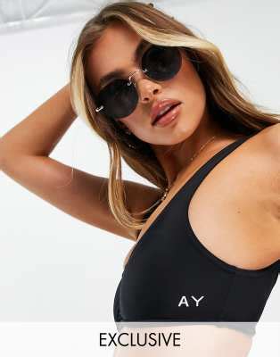 AsYou Czarna góra od bikini z dekoltem w kształcie litery U BLACK ASOS