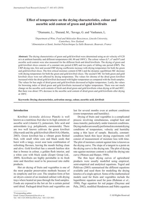 Pdf Effect Of Temperature On The Drying Characteristics Colour And