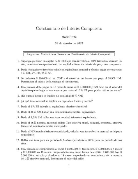 Guía Resuelta De Interés Compuesto Guía 15 Marioprofe