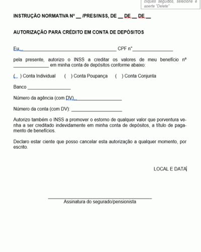 Referência de Notificação para Autorização para Crédito em Conta de