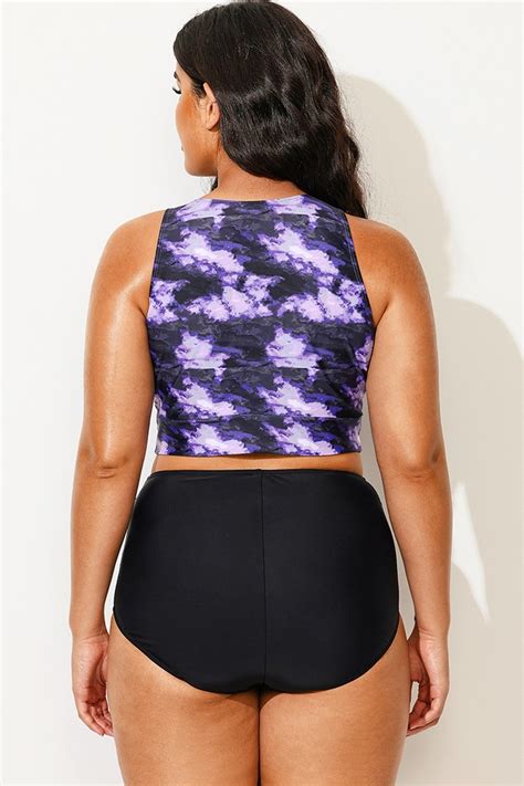 Plus Size Tie Dye Knotted Crop Bikini Top Meet Curve Meet Curve