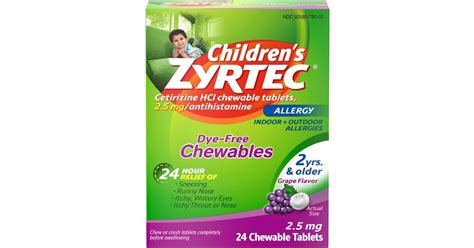 Zyrtec Childrens Dye Free Cetirizine 25mg Chewables Grape 24ct • Price