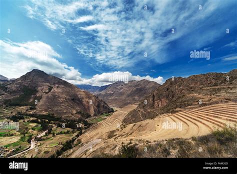 Terraces And Village In The Andes Stock Photo Alamy