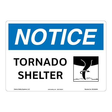 Clarion Safety Systems OSHA Compliant Notice/Tornado Shelter Safety ...