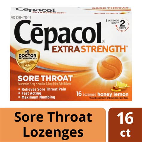 Cepacol Extra Strength Sore Throat Relief Lozenges 16 Count Honey