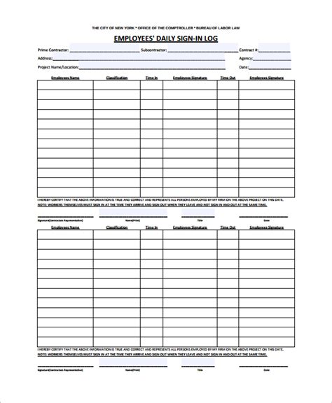 Free 17 Sample Employee Sign In Sheet Templates In Ms Word Excel Pdf