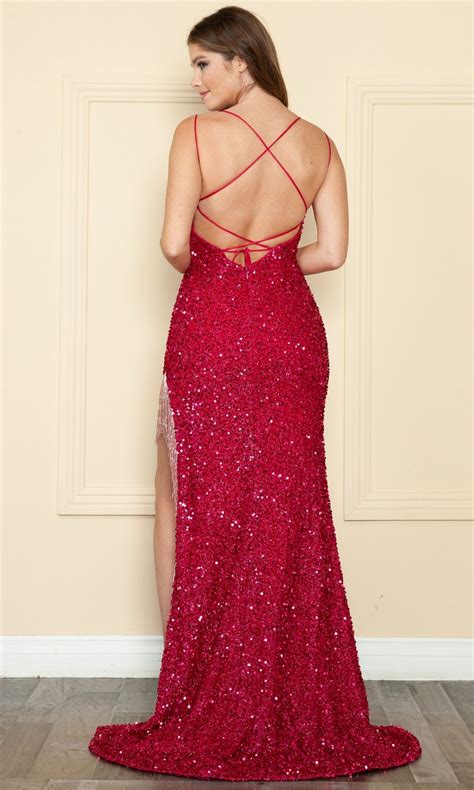 Strappy Open Back Long Sequin Prom Dress With Fringe