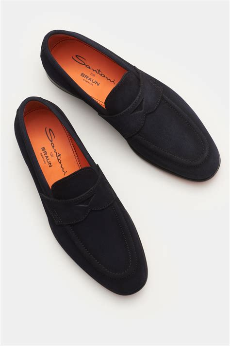 Santoni Penny Loafers Navy Braun Hamburg