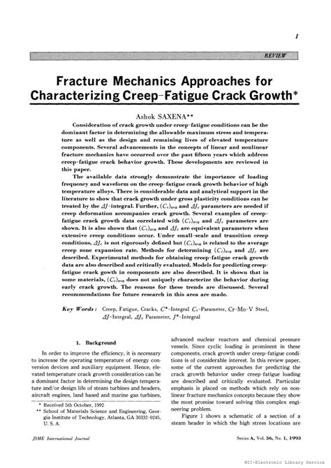 PDF Fracture Mechanics Approaches For Characterizing Creep Fatigue