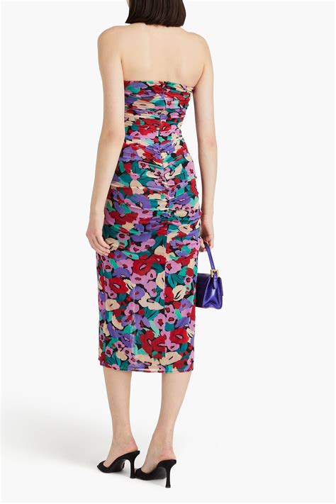 Nicholas Strapless Floral Print Stretch Mesh Midi Dress The Outnet