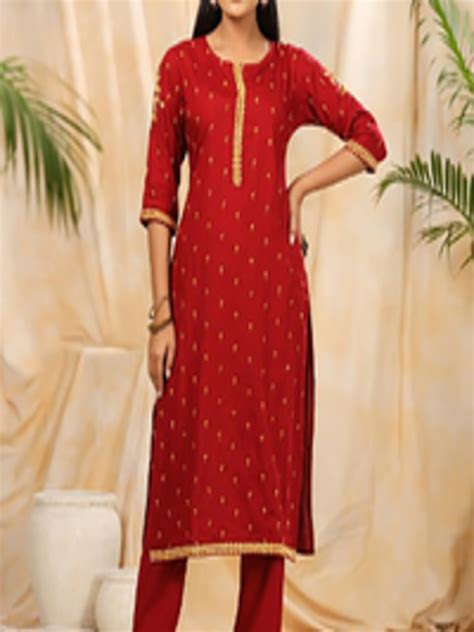 Buy Anubhutee Ethnic Motifs Embroidered Sequinned Straight Kurta With