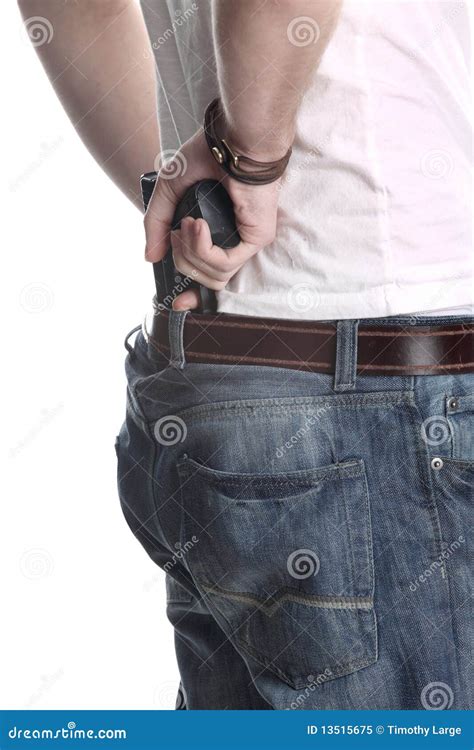 Man With Gun Behind Back Stock Image Image Of Detailed