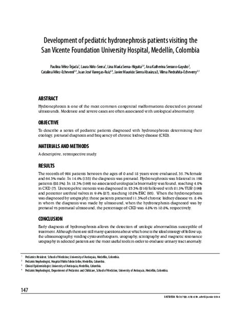 Pdf Development Of Pediatric Hydronephrosis Patients Visiting The San Vicente Foundation