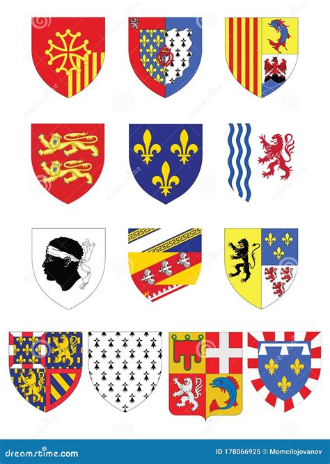 Set of French Regions` Coats of Arms Stock Vector - Illustration of ...