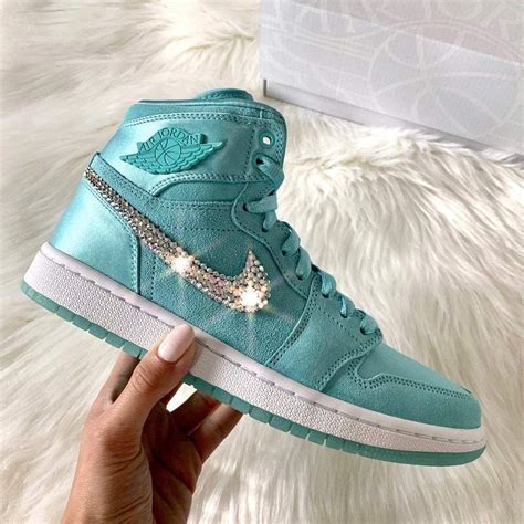 1 Swarovski® Nike Air Jordan 1 Custom Shoes Light Aqua Nike Air Jordan Jordan 1 Jordan Shoes