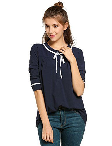 Zeagoo Damen Schluppenbluse Lace Up Rundhals Langarme Chiffon Bluse Mit