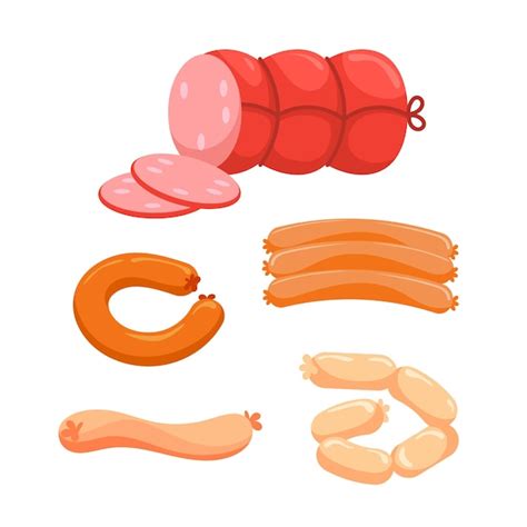 Premium Vector Meat Products Set Sausages With Slices Whole And