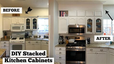 Diy Stacked Cabinets Extending Kitchen Cabinet Trim To Ceiling Youtube