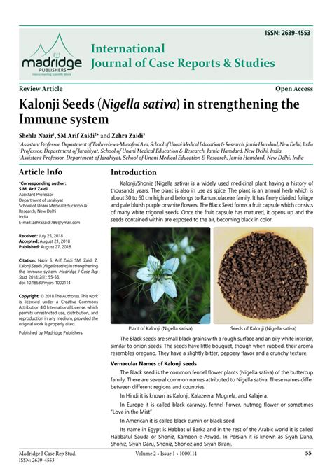 PDF Kalonji Seeds Nigella Sativa In Strengthening The Immune System