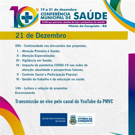 10ª Conferência Municipal de Saúde começa no domingo Confira a