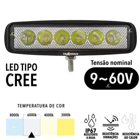 Farol Auxiliar Retangular 6 Led 18W 9 60V 6000K Porto Náutico A