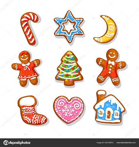 Set Of Christmas And New Year Gingerbread Cookies Traditional Sugar