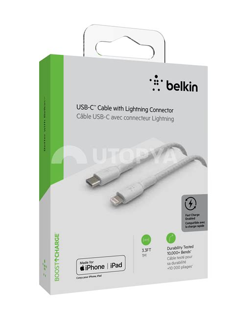 BELKIN Câble Tressé USB C à Lightning MFi 2m Blanc CAA004bt2MWH