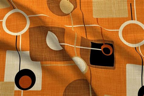 Mid Century Modern Fabric Orbs And Squares Orange By Chicca Besso