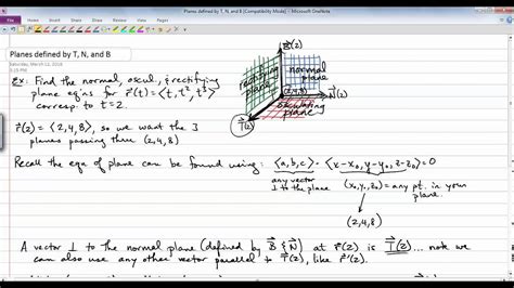 ATMH - Unit 8 Example - Finding Osculating, Normal, and Rectifying Plane Equations - YouTube