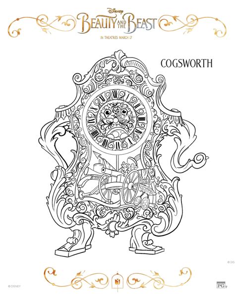 Disney Beauty And The Beast Cogsworth Coloring Page Mama Likes This