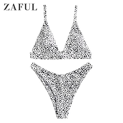 ZAFUL Bikini de corte alto con estampado de Dálmata traje de baño de