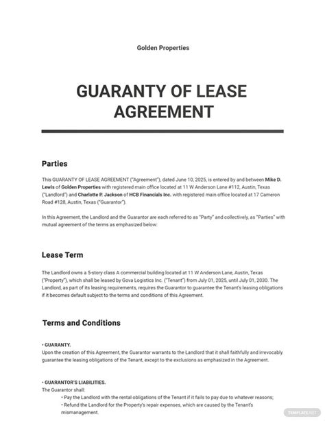 Guarantor Agreement Template