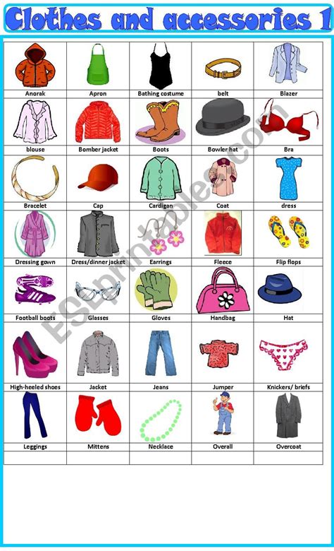 Clothes And Accessories Pictionary Esl Worksheet By Spied D Aignel