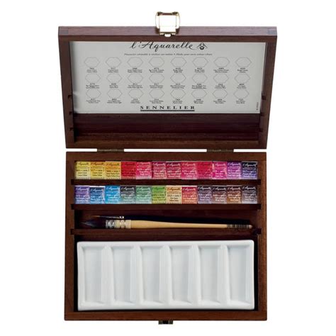 Sennelier L Aquarelle French Artists Watercolor Light Wood Box Set Of