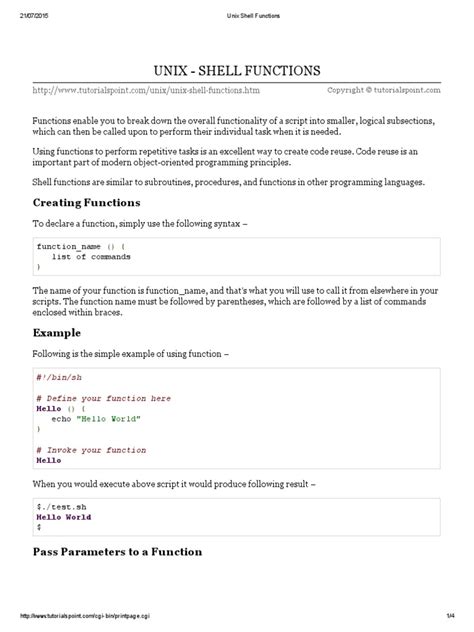 Unix Shell Functions | PDF | Subroutine | Parameter (Computer Programming)