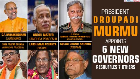 President Droupadi Murmu appoints New Governors in 12 states and 1 UT