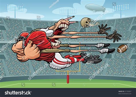 Vector Illustration Of A Muscular Football Player Tackling A Would Be