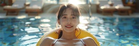 Premium Photo Asian Woman In Bikini Relaxing At Hotel Swimming Pool