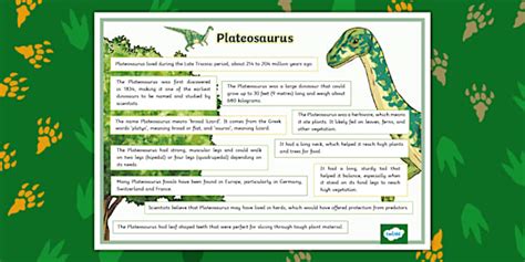 Plateosaurus Facts Display Poster Teacher Made Twinkl