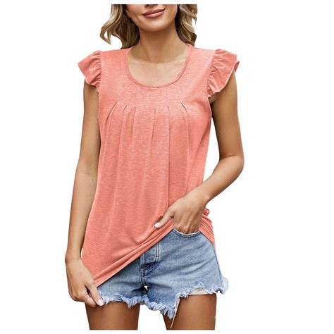 Hwmodou Female Tanks Tops Women Ruffle Sleeve Top Elegant Crewneck