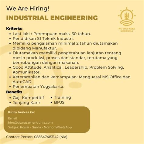 Lowongan Kerja Industrial Engineering Di Pt Cita Rasa Mendunia