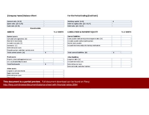 Excel Template: Balance Sheet (with Financial Ratios) (Excel template ...