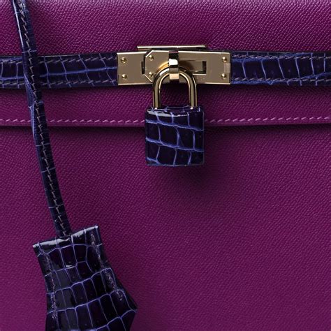 Hermes New Kelly 25 Touch Purple Blue Crocodile Exotic Shoulder Flap Bag At 1stdibs