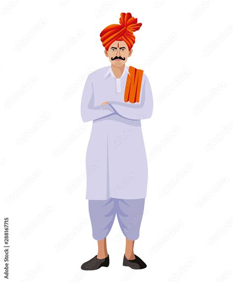 Maharastrian Man With Feta And Tilak Standing Stock Vector Adobe Stock