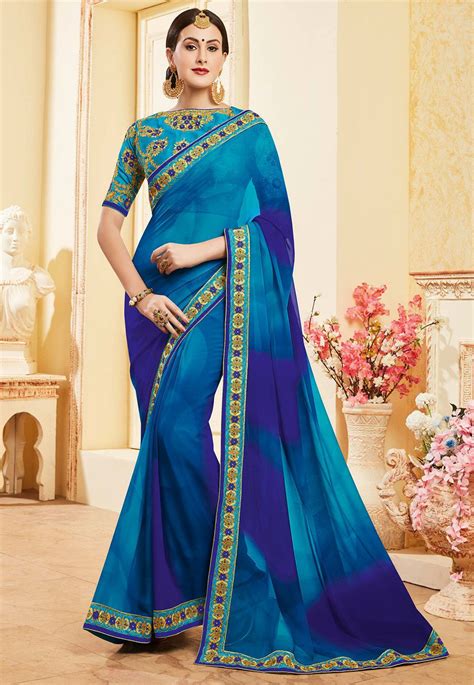 Buy Plain Georgette Saree In Blue Online Item Code Spfa Color