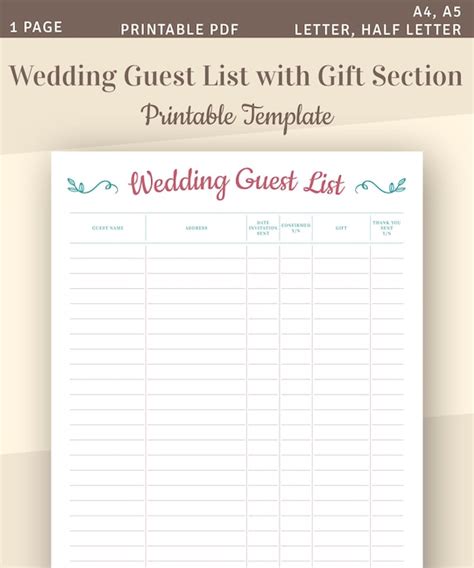 Wedding Guestlist Template For Your Needs